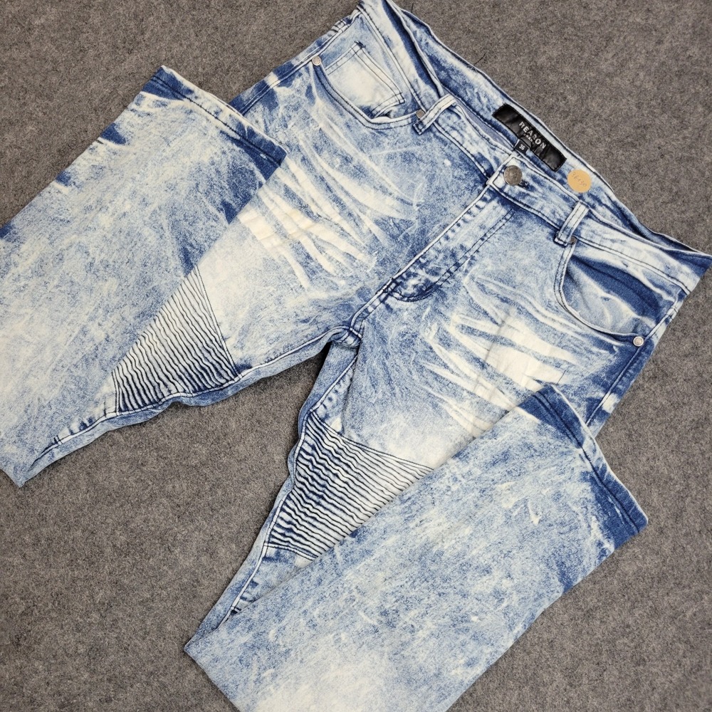Reason Jeans Mens 36x30 Blue Stretch Streetwear Grunge Moto Biker Festival
